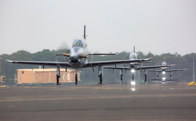 The first three Pilatus PC-21s from No. 4 Squadron taxi after landing at their new home base at RAAF Base Williamtown.
Defence