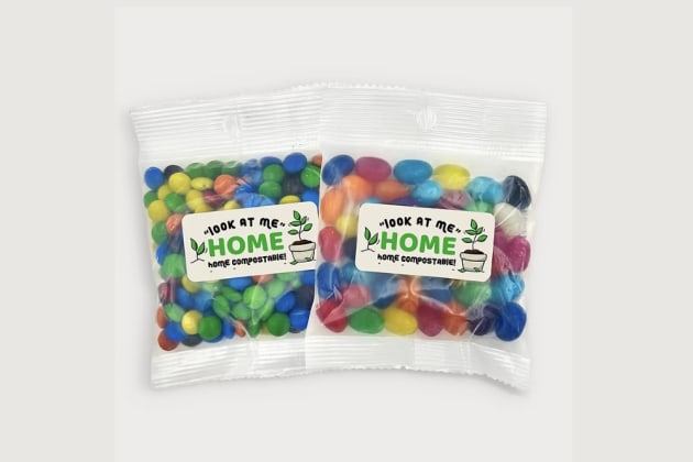 Wallies Lollies's logo sweets range now in TIPA compostable packaging.