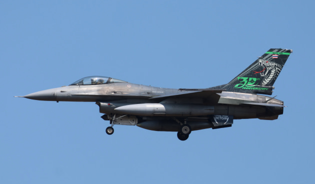 The Royal Thai Air Force post-mid life update F-16A. 

Credit: Nigel Pittaway