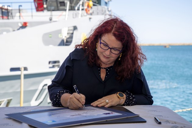 Minister for Defence Industry Melissa Price at the handover of a Guardian class patrol boat.
Defence