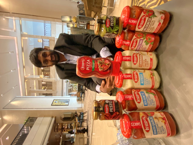 The Leggo&rsquo;s brand of Italian sauces, pestos and pastes are now a common sight on supermarket shelves across Asia. In 2020, Austrade advisers suggested a new direction &ndash; India. (Image source: Austrade) 

Rishabh Poddar Director R R Universal Pvt Ltd - the importer of Leggo&rsquo;s in India - with products.