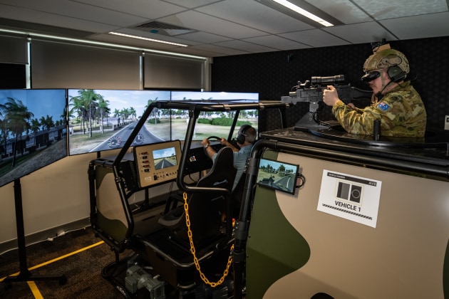 Forces Command personnel test the new Protected Mobility Tactical Training System at the Battle Simulation Centre, Gallipoli Barracks, Enoggera. (Defence)