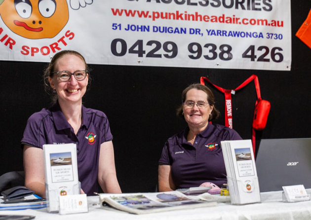 Melinda and Dianne on the PunkinHead exhibition stand. (Kathy Mexted)