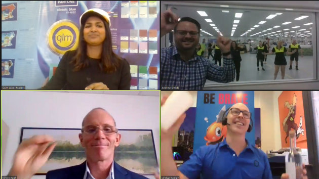 QLM opens new factory: Virtual event in Covid-19 era sees staff maintain social distance in live streamed opening, managing director Simon Pugh is bottom left