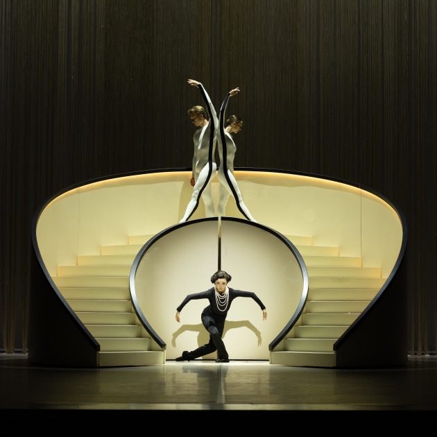 Georgie Swan and Edison Manuel create the famous logo above Kaho Kato as Shadow Chanel. Photo by David Kelly.
