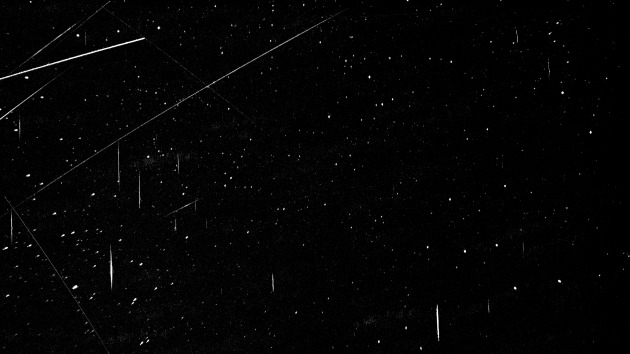 Stacked image of 7500 individual images, covering a five minute period (nearly vertical lines are meteors, the rest are satellites). (USQ)