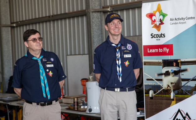 Altocap Head of Operations and Scout Leader George Raby (left) with International Commissioner Aaron Wardle at the Air Activities Centre Open Day. (Dave Whiteman)