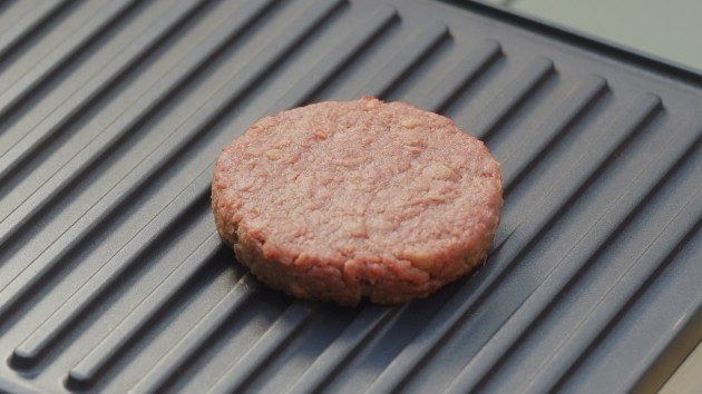The raw burger - V2food's patented RepliHue technology allows plant-based meat to change colour as it cooks, mimicking animal meat.