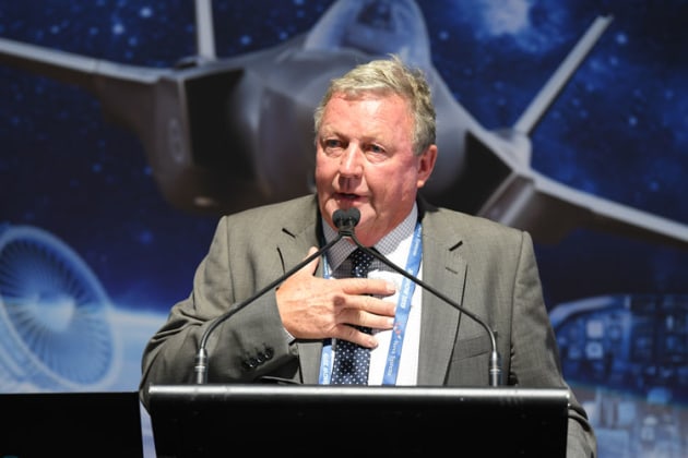 AHIA president Ray Cronin addresses the helicopter industry at Avalon in 2019. (Steve Hitchen)