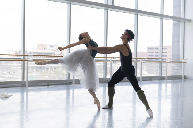 Houston Ballet Soloist Danbi Kim as Princess Raymonda, Chun Wai Chan as Jean and choreographer Stanton Welch rehearsing Raymonda

Photo by Alana Campbell (2025). Courtesy of Houston Ballet