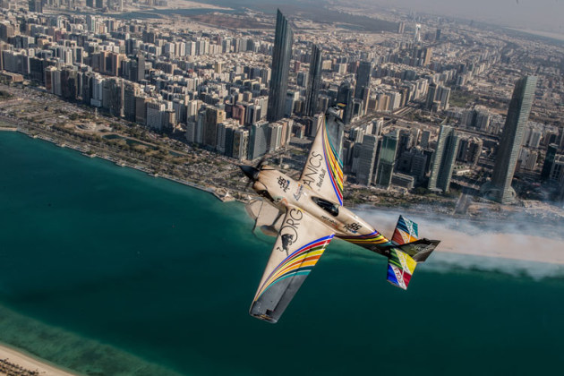 Matt Hall was still tuning in his Edge 540 at Abu Dhabi in 2018, but a faster plane this year has him confident of a top-four finish. (Joerg Mitter / Red Bull Content Pool)