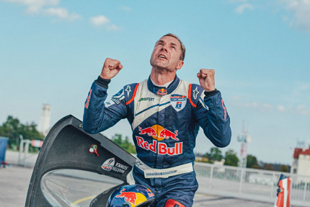 An elated Martin Sonka moments after winning in Austria, his third race win in succession. (Balasz Gardi / Red Bull Content Pool)