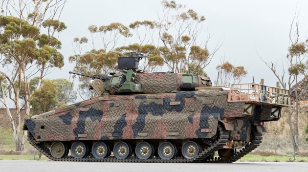 Hanwha's Redback IFV with the SolarSigmaShield MCS equipped. 

Credit: Hanwha Defence Australia