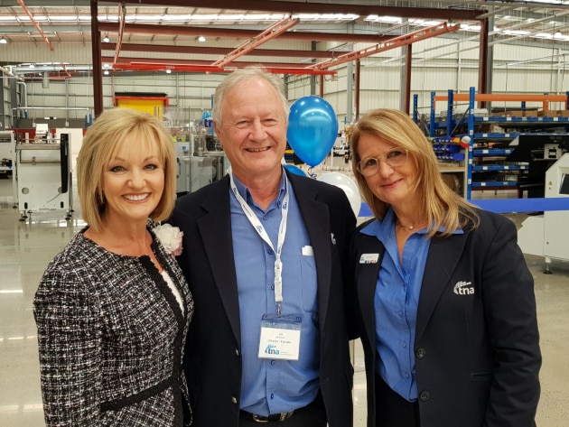 Tna founders Alf Taylor (centre) and Nadia Taylor (right) with local MP for Bayswater, Heidi Victoria (left) at the plant opening.