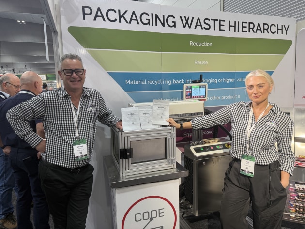 Result Group's Michael Dossor and Valentyna Skyba show off the new Macsa id system at foodpro. Image: PKN
