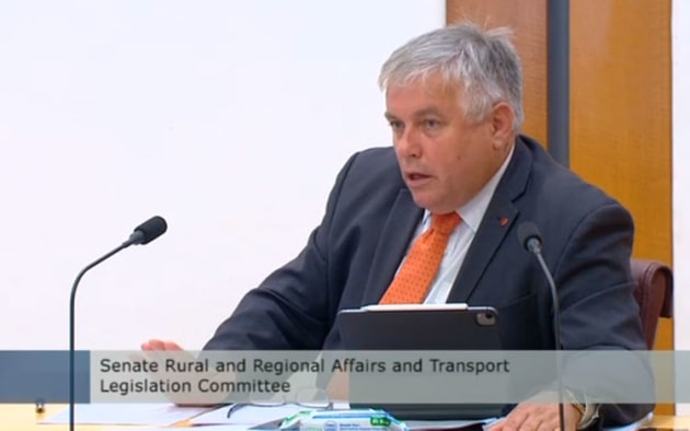 Senator Rex Patrick has been a consistent presence at the long-running senate inquiry into the GA industry. (still from parliament house feed)