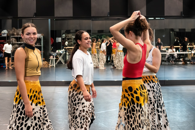 Bangarra dancers in rehearsal. Photo: Rhiannon Hopley.