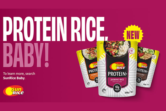 SunRice Microwave Protein+ is available in Jasmine, Brown and Basmati varieties across convenient pouch and cup formats.