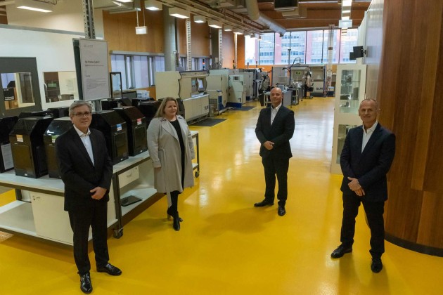 (L-R) Siemens Australia chairman and CEO Jeff Connolly; RMIT vice-chancellor vocational education Mish Eastman; RMIT deputy vice-chancellor College of Science, Engineering and Health, and vice-president for digital innovation Professor Aleks Subic; and Festo Didactics ANZ manager Damien Sinclair at the Advanced Manufacturing Precinct in Melbourne