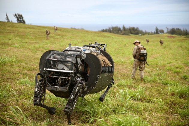 The US Navy is developing numerous robotic helpers, including this Legged Squad Support System. Credit: Sgt Sarah Anderson via DVIDS.