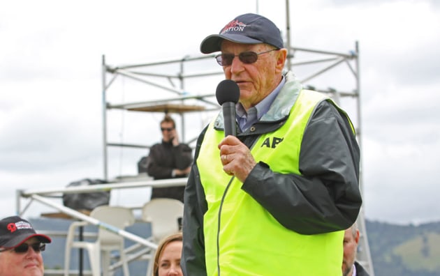 Yarra Valley Aviation CEO Roger Merridew speaks at the 2019 Lilydale Air Show. (Kevin Hanrahan)