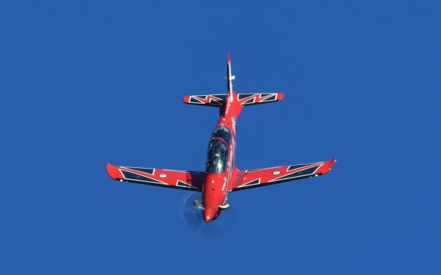 The Roulettes did a four-ship display in the PC-21. It will be some time yet before they work up a full routine using the new Pilatus trainer. (Steve Hitchen)