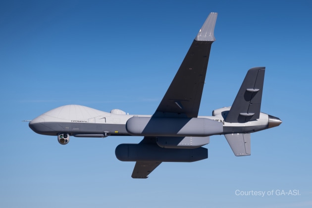 Saab LoyalEye AEW radar pods being flown on GA-ASI's MQ-9B remotely piloted aircraft system (Photo: GA-ASI)