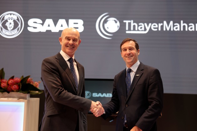 Saab Australia Managing Director, Andy Keough, with ThayerMahan Vice President, Ken Perry, at Indo Pacific 23.
Credit: Saab
