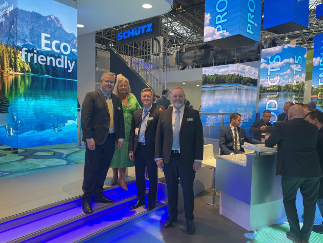 On the show-stopping Schutz stand, the Australian team (l-r): Brooke Graham, Jodie Kerr, Alan Barham, David Bloomer.