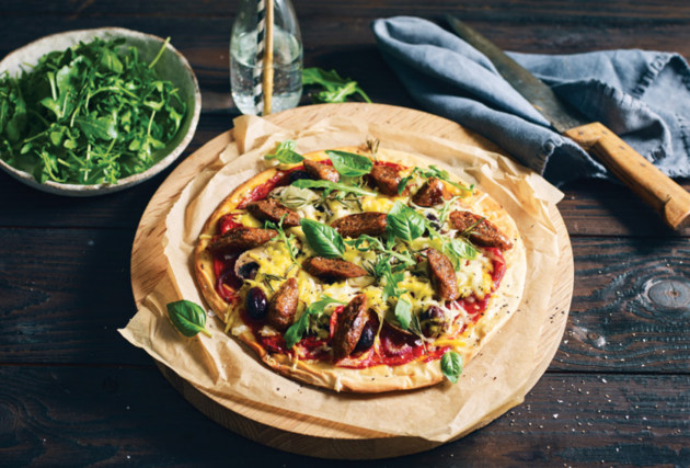 Pizza with plant-based sausage from the Alternative Meat Co.