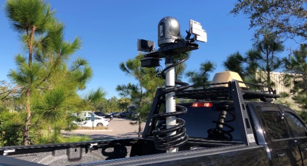 The TIPS-C, mounted on a mobile platform, provides a covert early detect and neutralizing counter-solution to the ever-present UAS hazard. (Credit: Trakka Systems)