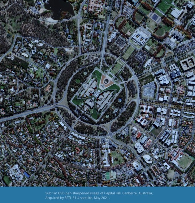 Image of Capitol Hill, Canberra acquired by the SSTL S1-4 satellite. (Supplied)