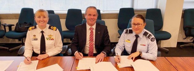 L-R: CDRE Allison Norris (Director General Estate Services Delivery, Estate & Infrastructure Group), MR Lindsay Morton (Ventia Contract Manager, Defence Retail Services), AIRCDRE Angie Castner (Director General Supply Chain, Joint Logistics Command). (Credit: Ventia)