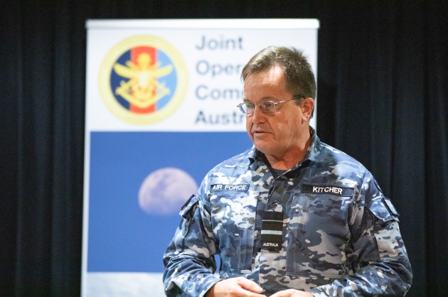 Air Vice Marshal Michael Kitcher AM, DSM, during the Deputy Chief Joint Operations transition of authority ceremony held at Headquarters Joint Operations Command, Bungendore, New South Wales. C:Defence