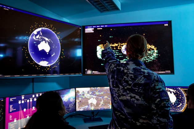 Head of Air Force Capability, Air Vice-Marshal Cath Roberts AM, CSC, inside the Electro Optic Systems (EOS) control room at Mount Stromlo Observatory. (Defence)
