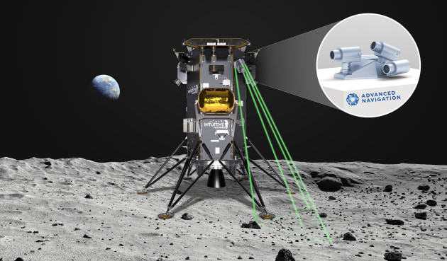 Concept representation of Intuitive Machines Nova-C Lander on the Moon with Advanced Navigation. (Advanced Navigation)