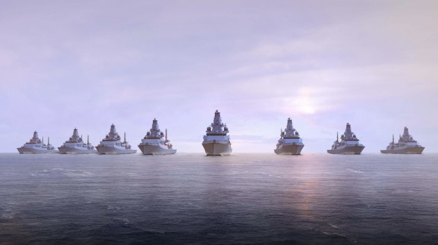 Artist's impression of all eight Type 26s at sea. (UK MOD)