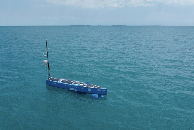 A Blue Bottle maritime unmanned surveillance vessel patrolling in remote WA waters, near Winy Alkan Island. (Jarrod McAneney via Defence)
