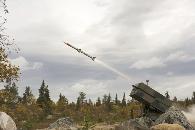 A NASAMS Canister Launcher, firing an AMRAAM missile. (Defence)