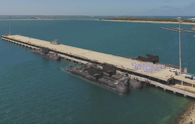 Five of the RAN&rsquo;s six Collins-class submarines alongside Diamantina Pier at Fleet Base West. (Defence)