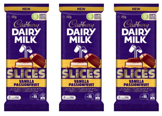Following the launch of the Cadbury Slices chocolate range in April, Cadbury has announced a new addition: Cadbury Dairy Milk Slices Vanilla Passionfruit.