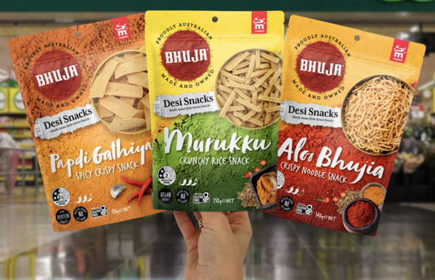Brisbane based family-owned snack company, Majans, is launching a new range of South Asian Style Street Snacks &ndash; Bhuja Desi Snacks. The three flavours, Aloo Bhuja, Murukku, and Papdi Gathiya will be available in select Woolworths stores from February.
Source: Majans