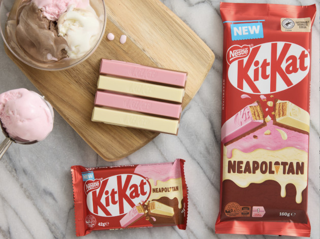 Nestl&eacute; KitKat has launched a nostalgic new flavour for the summer, inspired by a classic ice-cream trio &ndash; KitKat Neapolitan.
Source: Nestl&eacute;