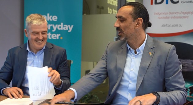 Beca Australia Managing Director Craig Lee and CEO and founder of iDiC Adam Goodes. (Supplied)