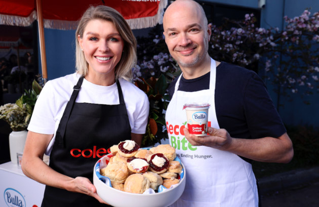 To help promote the campaign, Bulla and Coles have enlisted ex-Masterchef contestant and SecondBite and Coles ambassador Courtney Roulston, and celebrity chef Tobie Puttock. Image: SecondBite