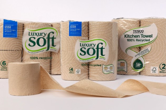 The range of toilet and kitchen rolls, released by UK supermarket Tesco, is made from recycled cardboard.