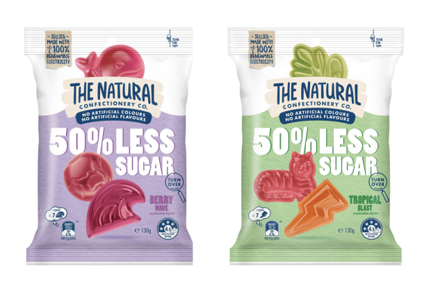 Natural Confectionery Co. brand has launched its 50% Less Sugar lollies range in Berry Wave and Tropical Blast flavours.