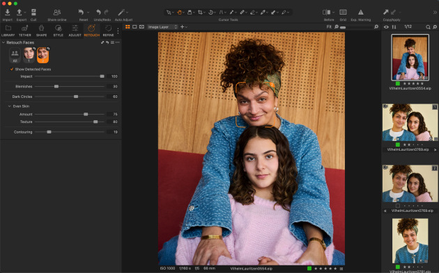 The Retouch Faces module on Capture One.