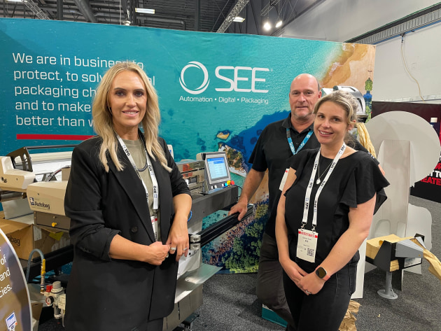 On the SEE (formerly Sealed Air) stand (l-r): Aimee Bagshaw, Scott Porter, Gemma Cook.