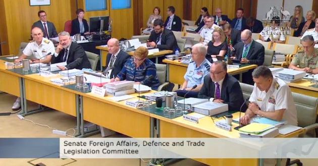 The Defence hierarchy gathered for the slings and arrows of Senate Estimates. Credit: APH ParlAV